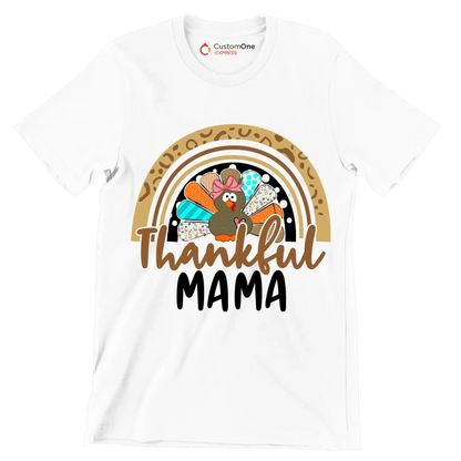 Thankful Mama - Thanksgiving Themed T-Shirt-White-S-Custom One Express