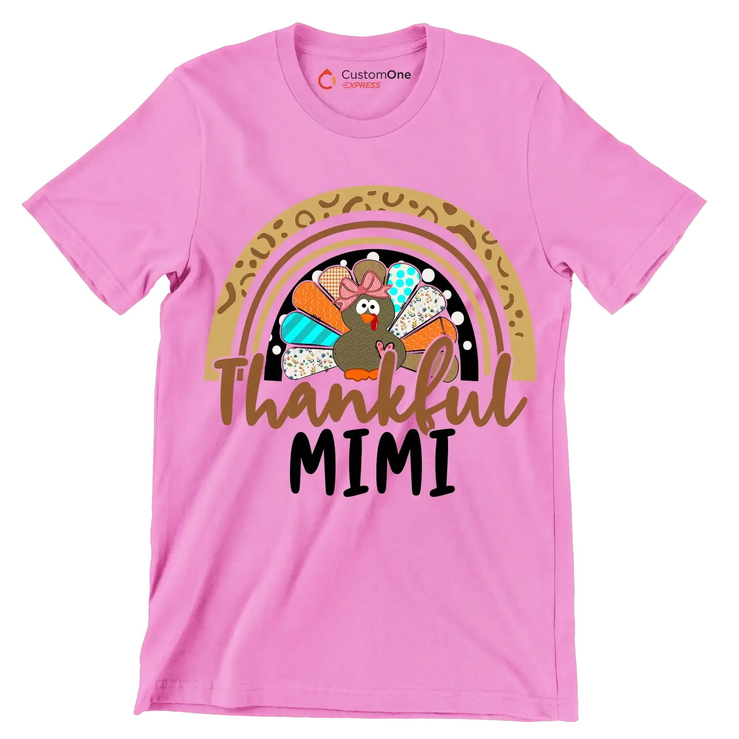 Thankful Mimi - Thanksgiving Themed T-Shirt-Pink-S-Custom One Express