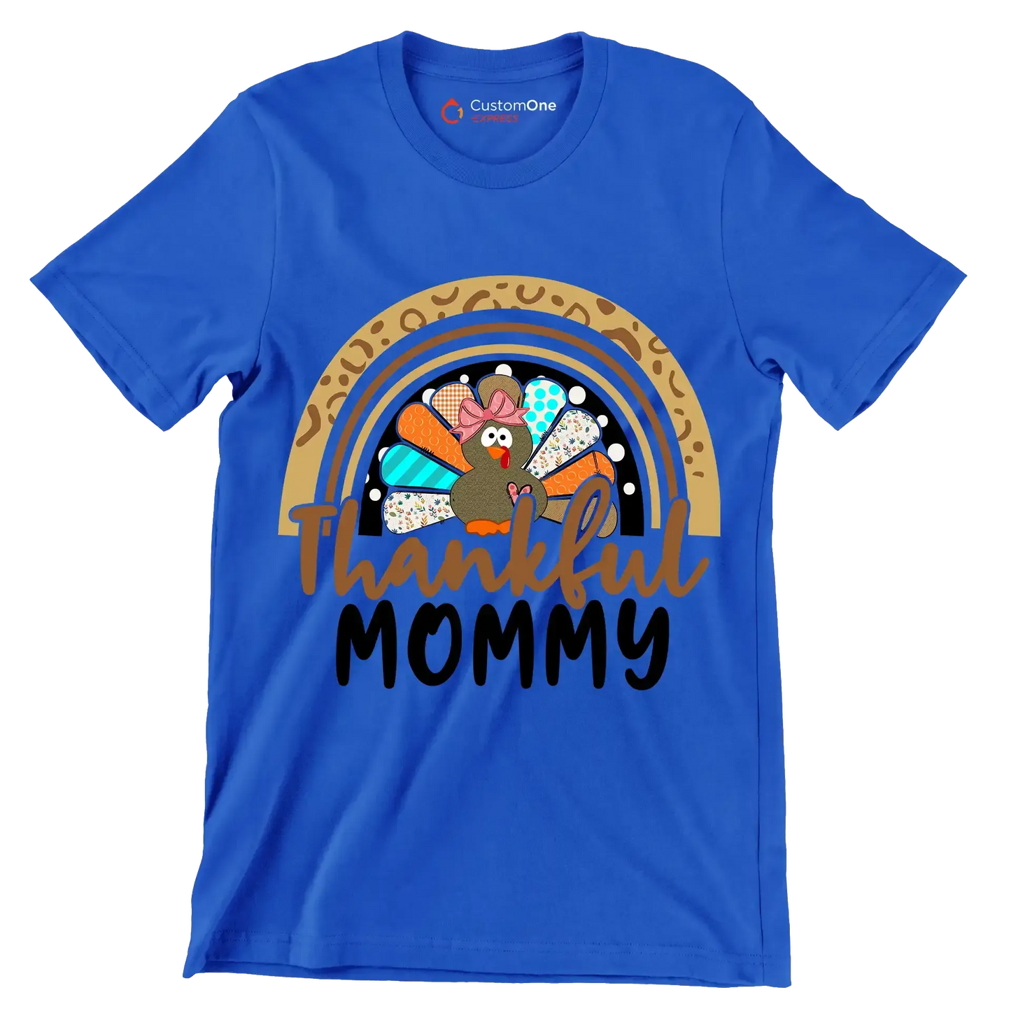 Thankful Mommy - Thanksgiving Themed T-Shirt-Blue-S-Custom One Express