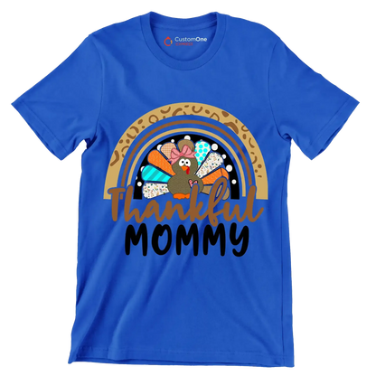 Thankful Mommy - Thanksgiving Themed T-Shirt-Blue-S-Custom One Express