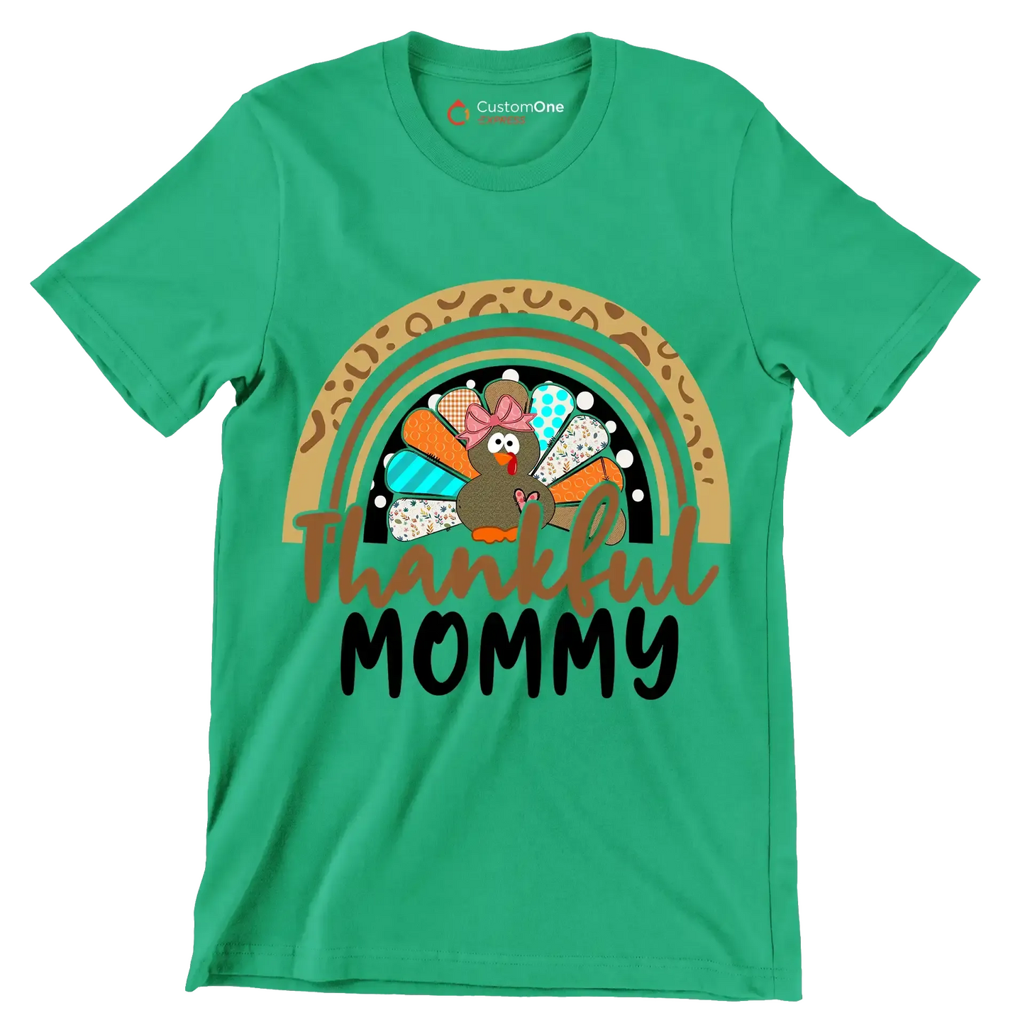 Thankful Mommy - Thanksgiving Themed T-Shirt-Green-S-Custom One Express