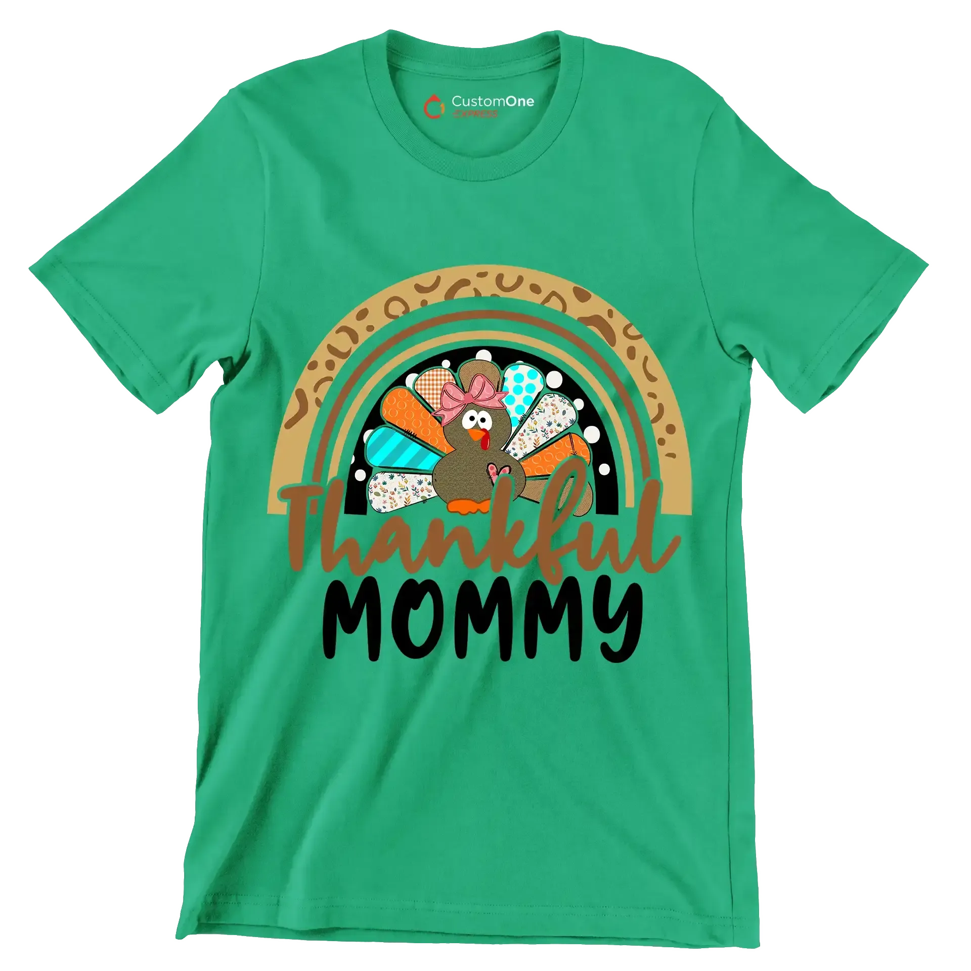 Thankful Mommy - Thanksgiving Themed T-Shirt-Green-S-Custom One Express