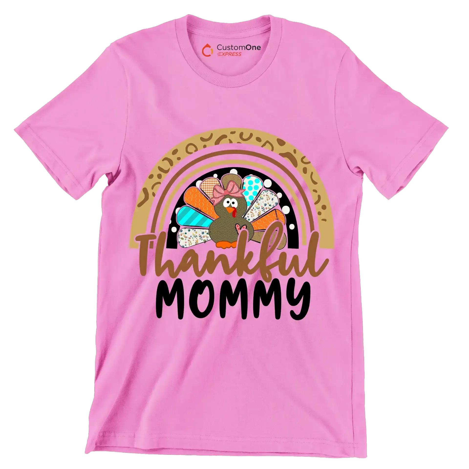 Thankful Mommy - Thanksgiving Themed T-Shirt-Pink-S-Custom One Express