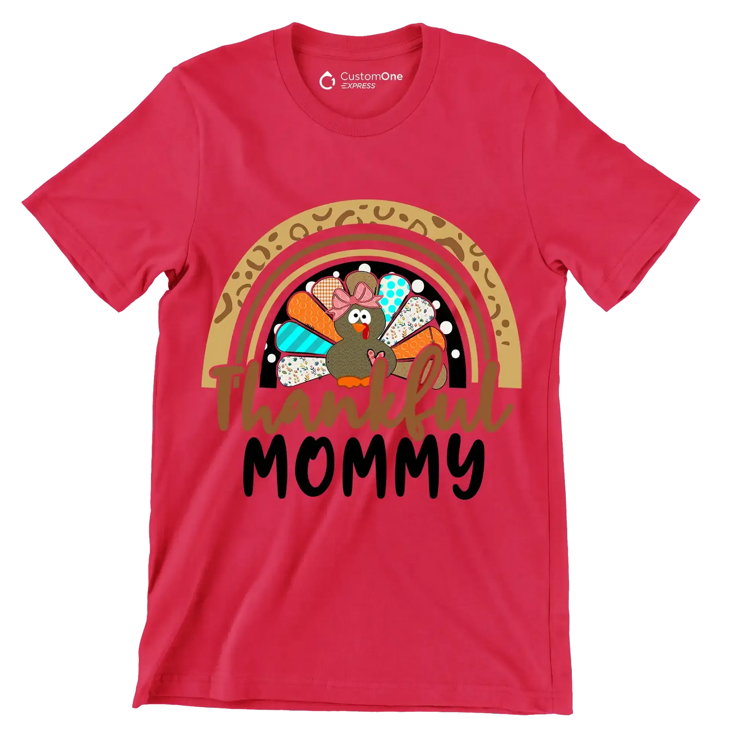 Thankful Mommy - Thanksgiving Themed T-Shirt-Red-S-Custom One Express