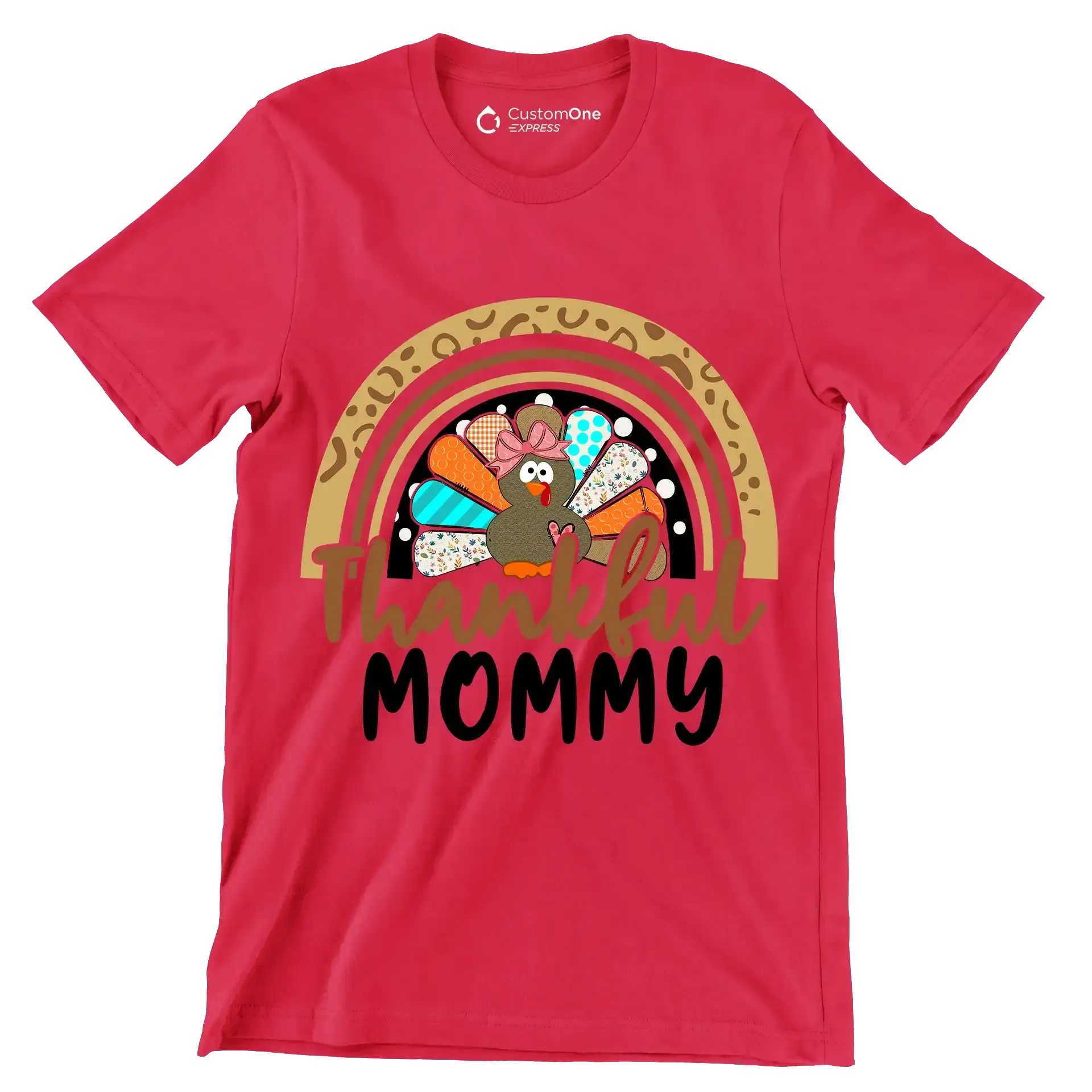 Thankful Mommy - Thanksgiving Themed T-Shirt-Red-S-Custom One Express