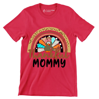 Thankful Mommy - Thanksgiving Themed T-Shirt-Red-S-Custom One Express
