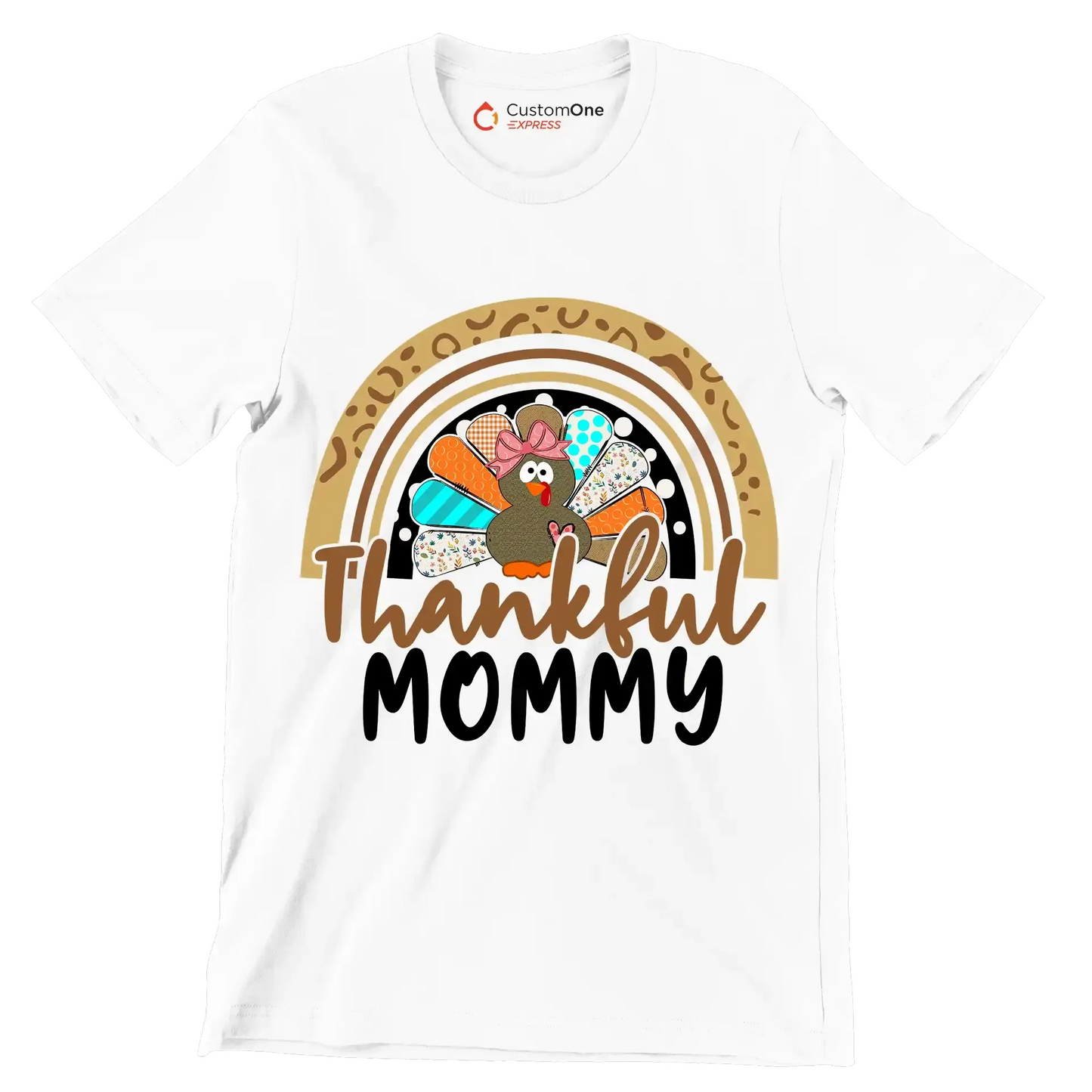 Thankful Mommy - Thanksgiving Themed T-Shirt-White-S-Custom One Express