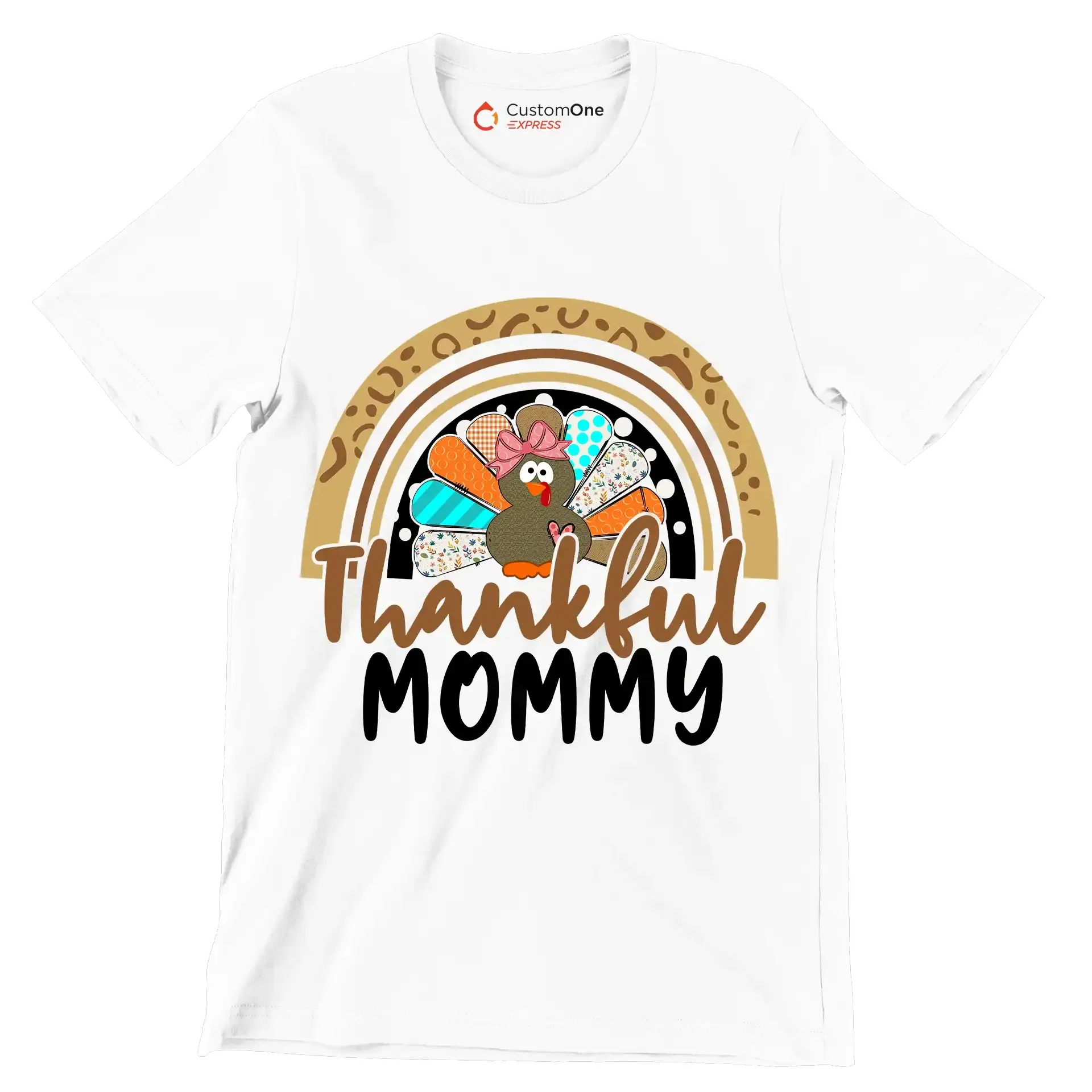 Thankful Mommy - Thanksgiving Themed T-Shirt-White-S-Custom One Express