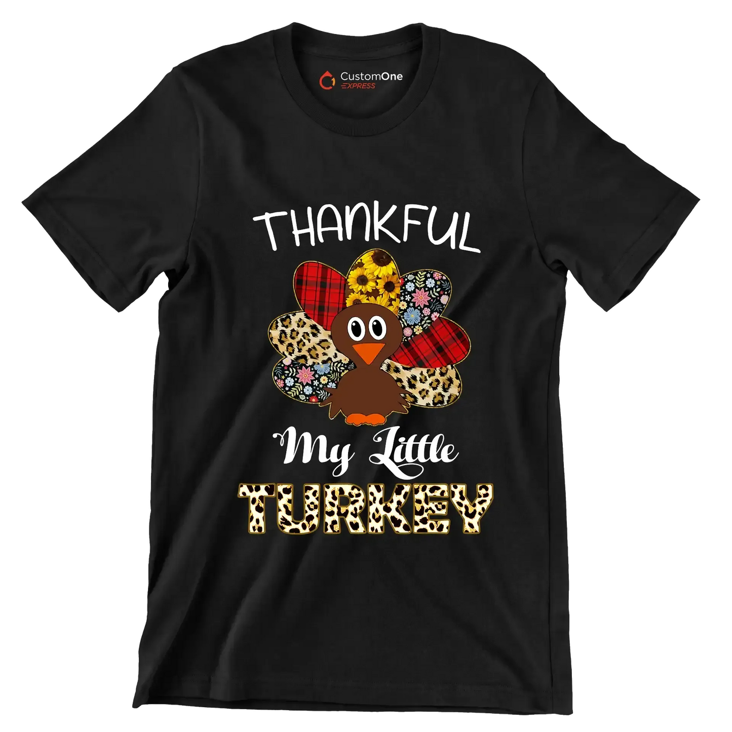 Thankful My Little Turkey - Thanksgiving Themed T-Shirt-Black-S-Custom One Express
