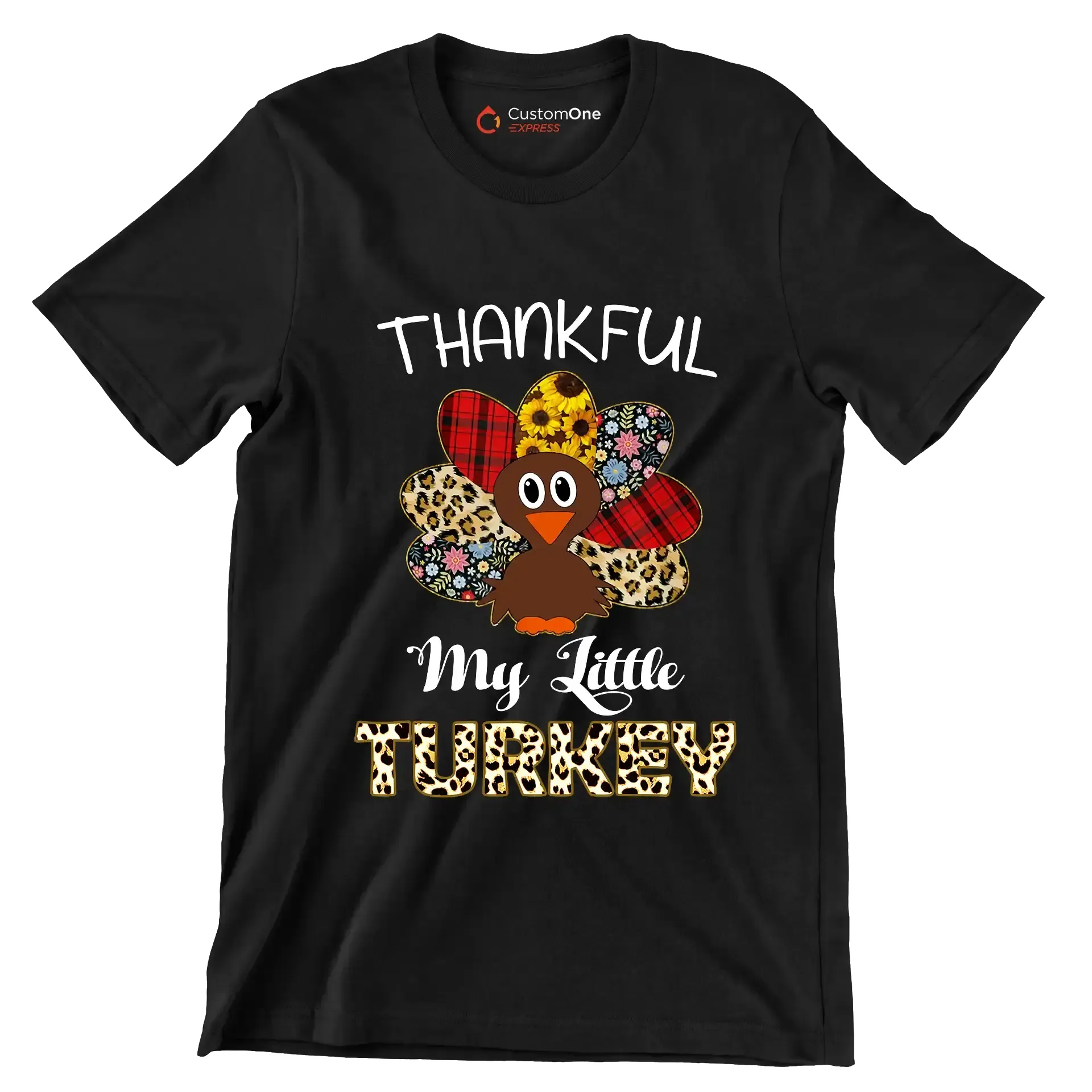 Thankful My Little Turkey - Thanksgiving Themed T-Shirt-Black-S-Custom One Express