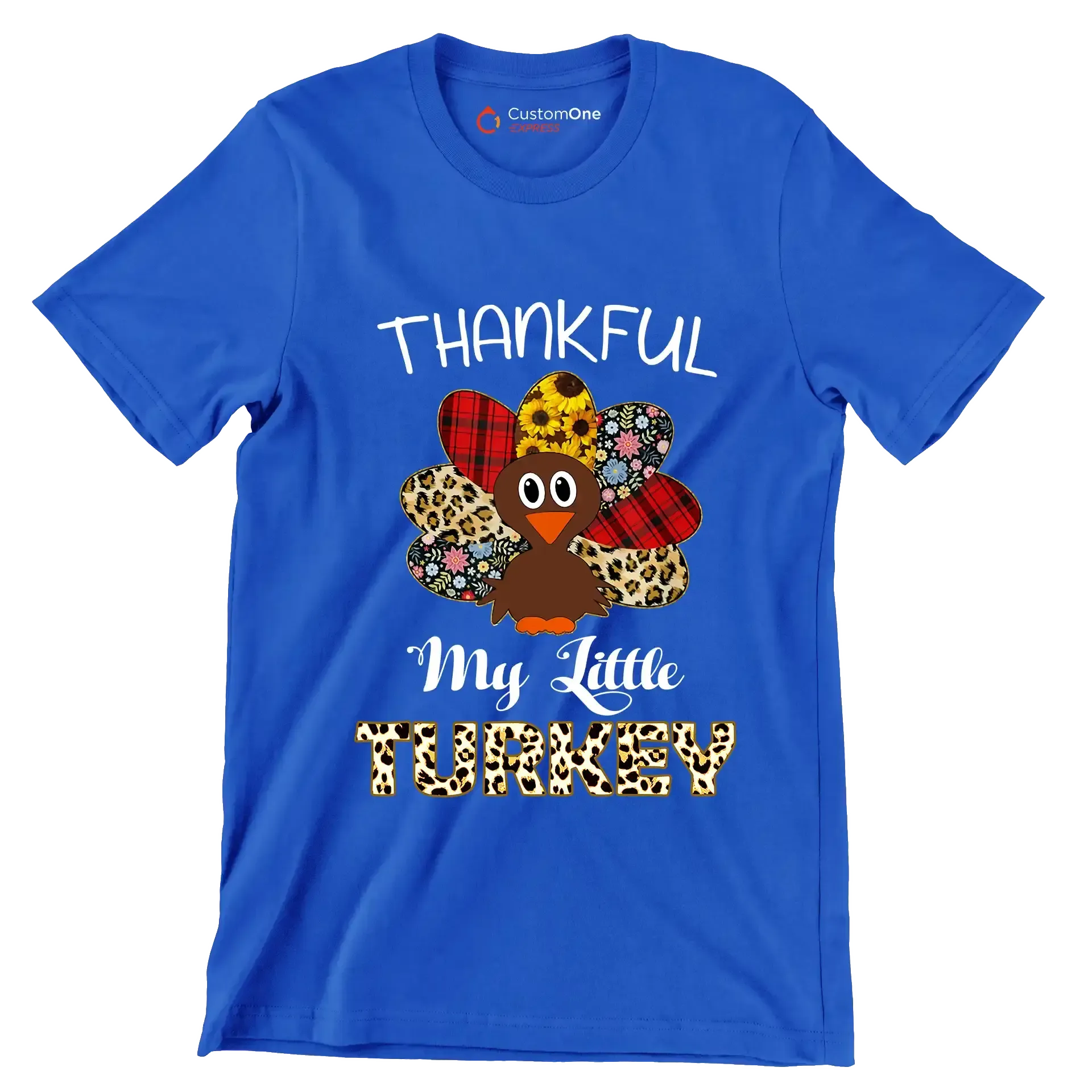 Thankful My Little Turkey - Thanksgiving Themed T-Shirt-Blue-S-Custom One Express