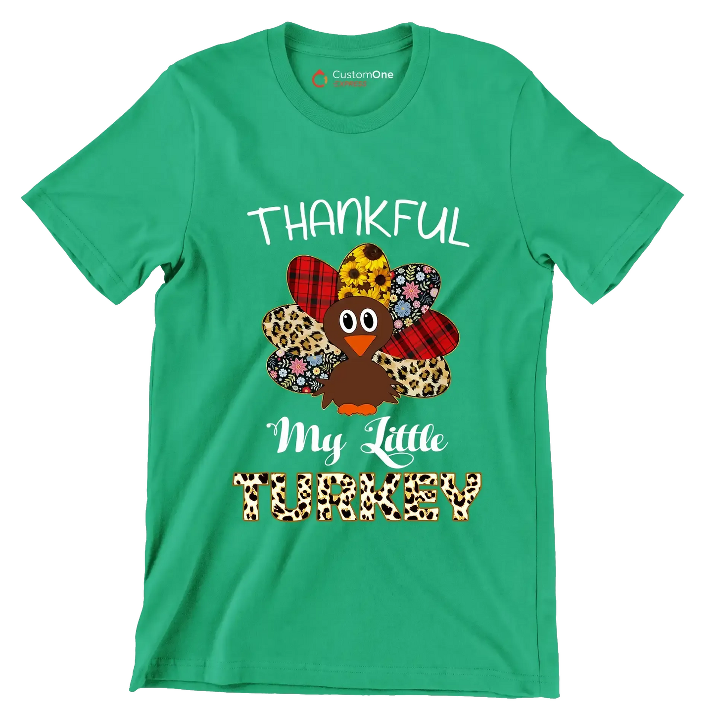 Thankful My Little Turkey - Thanksgiving Themed T-Shirt-Green-S-Custom One Express