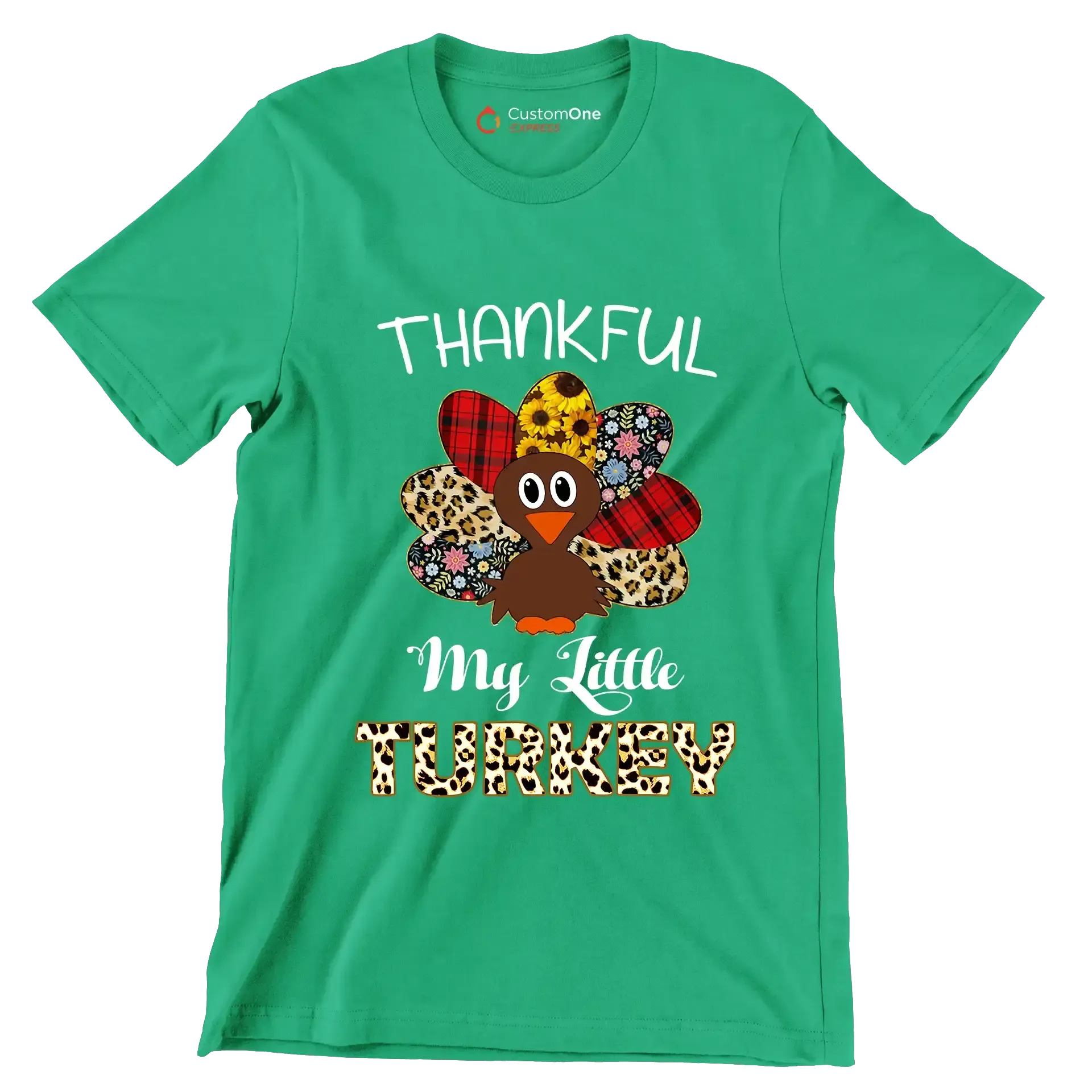 Thankful My Little Turkey - Thanksgiving Themed T-Shirt-Green-S-Custom One Express