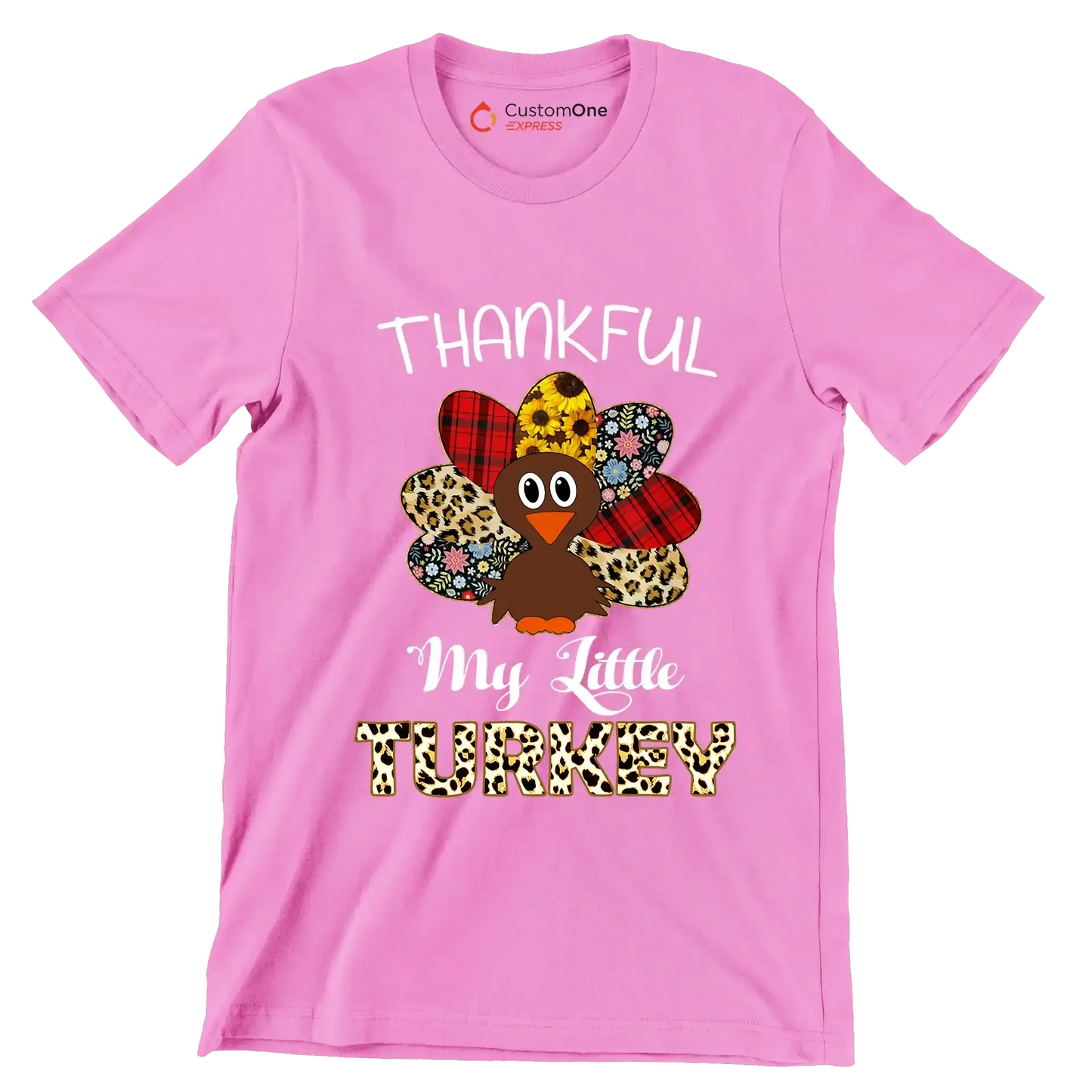 Thankful My Little Turkey - Thanksgiving Themed T-Shirt-Pink-S-Custom One Express