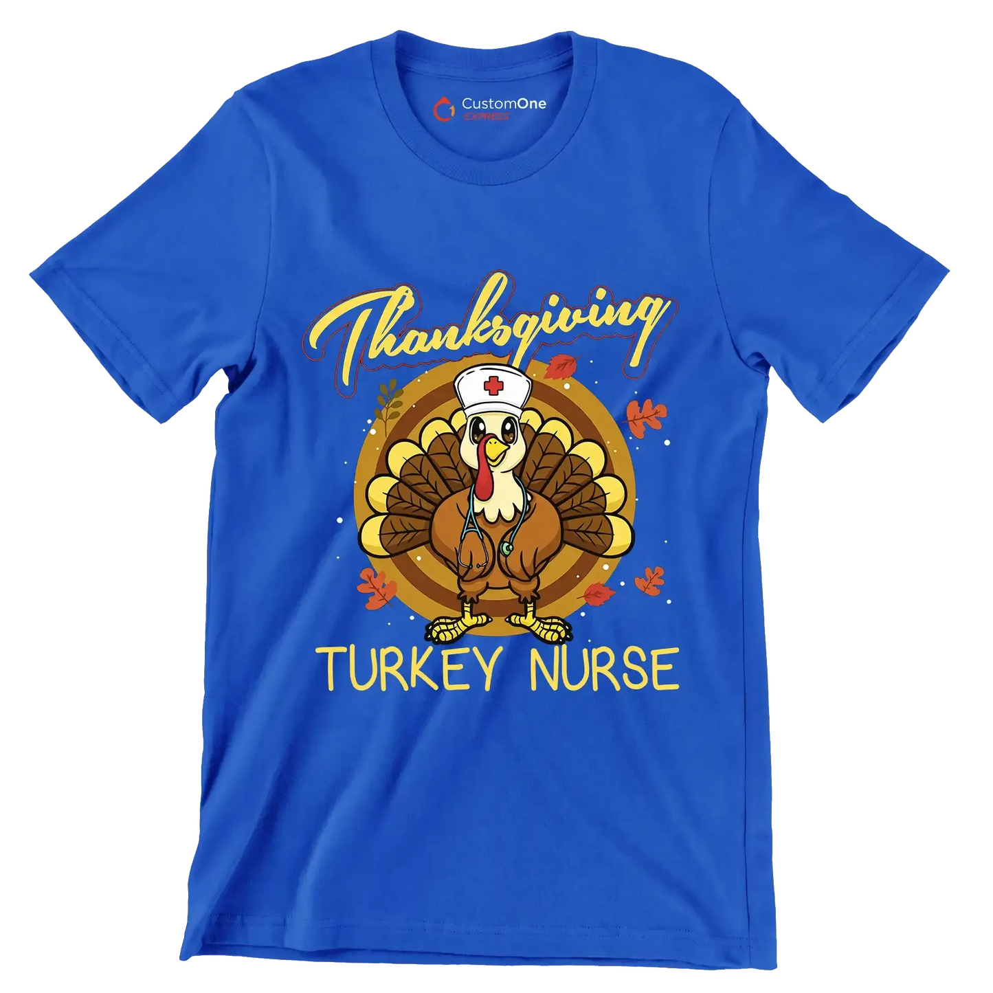Thanksgiving Turkey Nurse - Thanksgiving Themed T-Shirt-Blue-S-Custom One Express