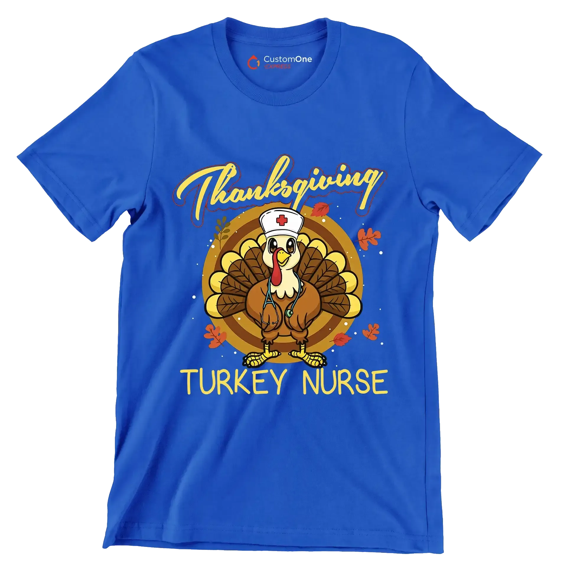Thanksgiving Turkey Nurse - Thanksgiving Themed T-Shirt-Blue-S-Custom One Express