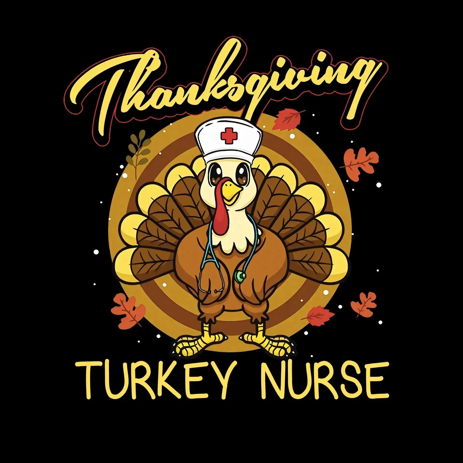 Thanksgiving Turkey Nurse - Thanksgiving Themed T-Shirt-Black-S-Custom One Express
