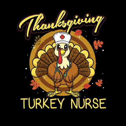 Thanksgiving Turkey Nurse - Thanksgiving Themed T-Shirt-Black-S-Custom One Express