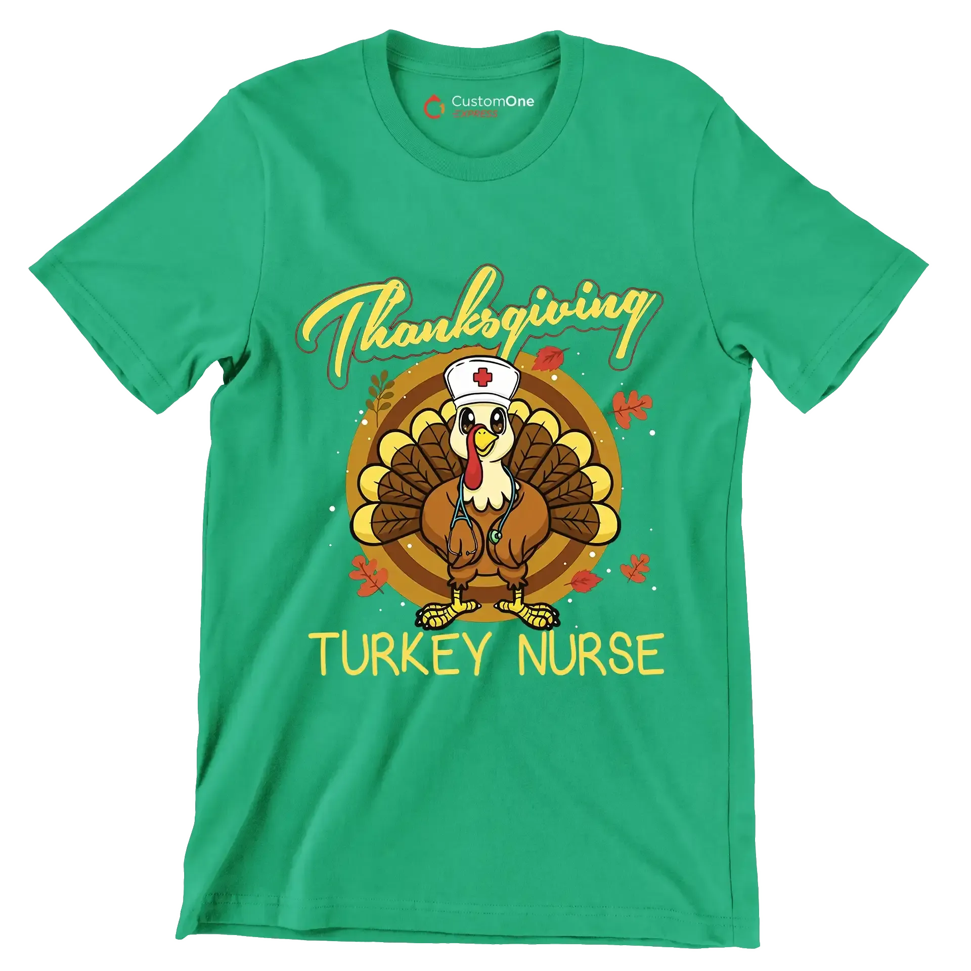 Thanksgiving Turkey Nurse - Thanksgiving Themed T-Shirt-Green-S-Custom One Express