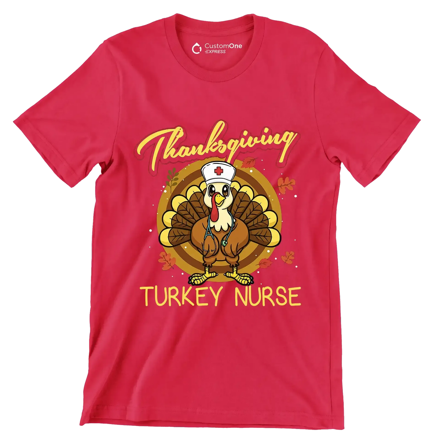 Thanksgiving Turkey Nurse - Thanksgiving Themed T-Shirt-Red-S-Custom One Express