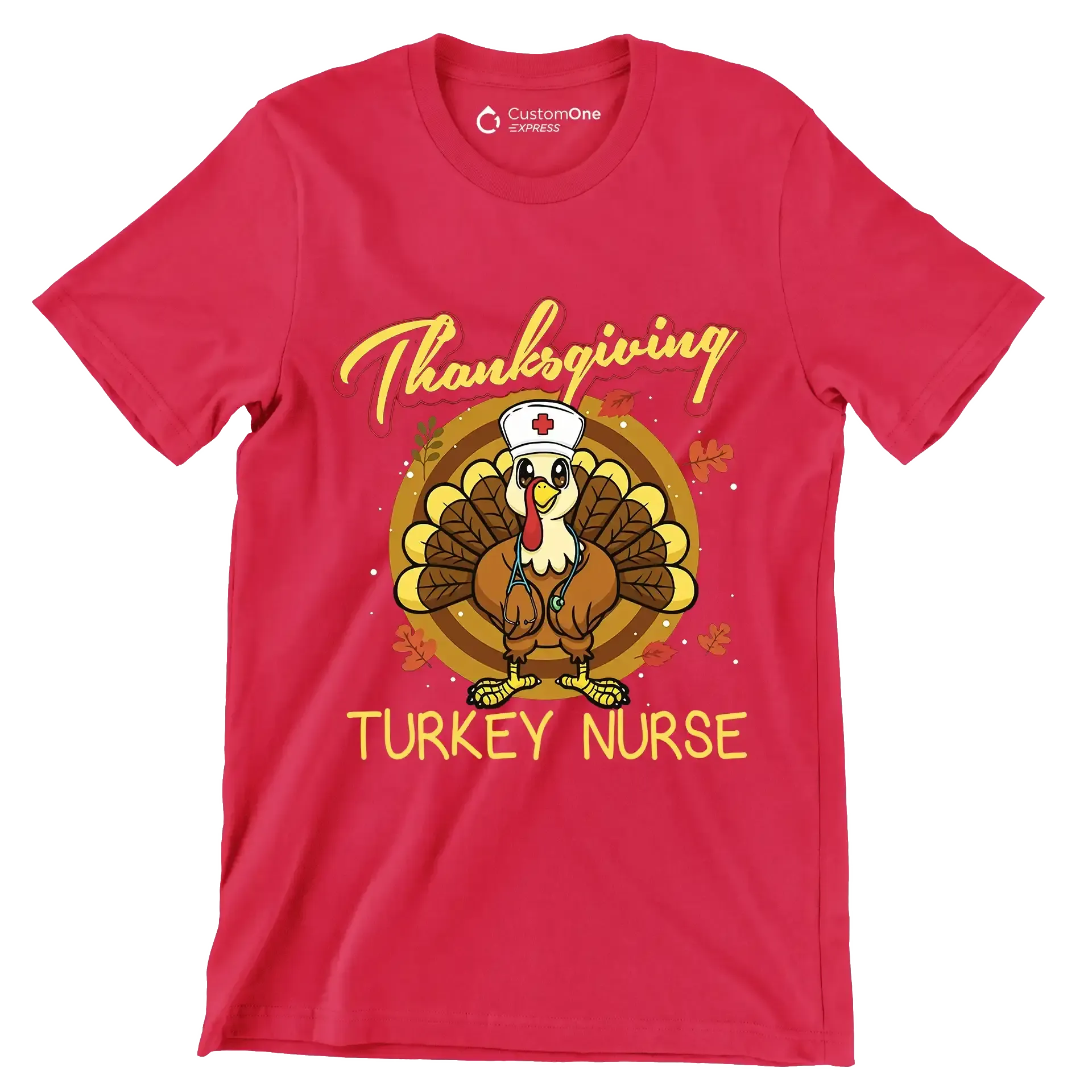 Thanksgiving Turkey Nurse - Thanksgiving Themed T-Shirt-Red-S-Custom One Express