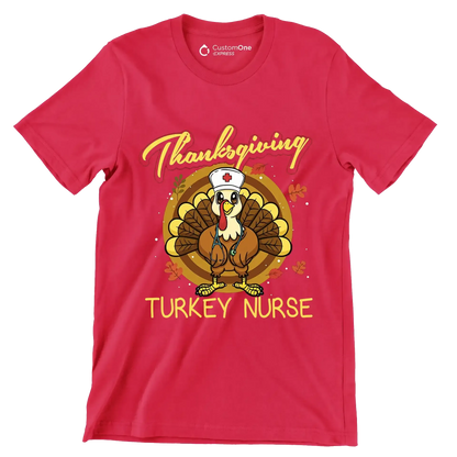 Thanksgiving Turkey Nurse - Thanksgiving Themed T-Shirt-Red-S-Custom One Express