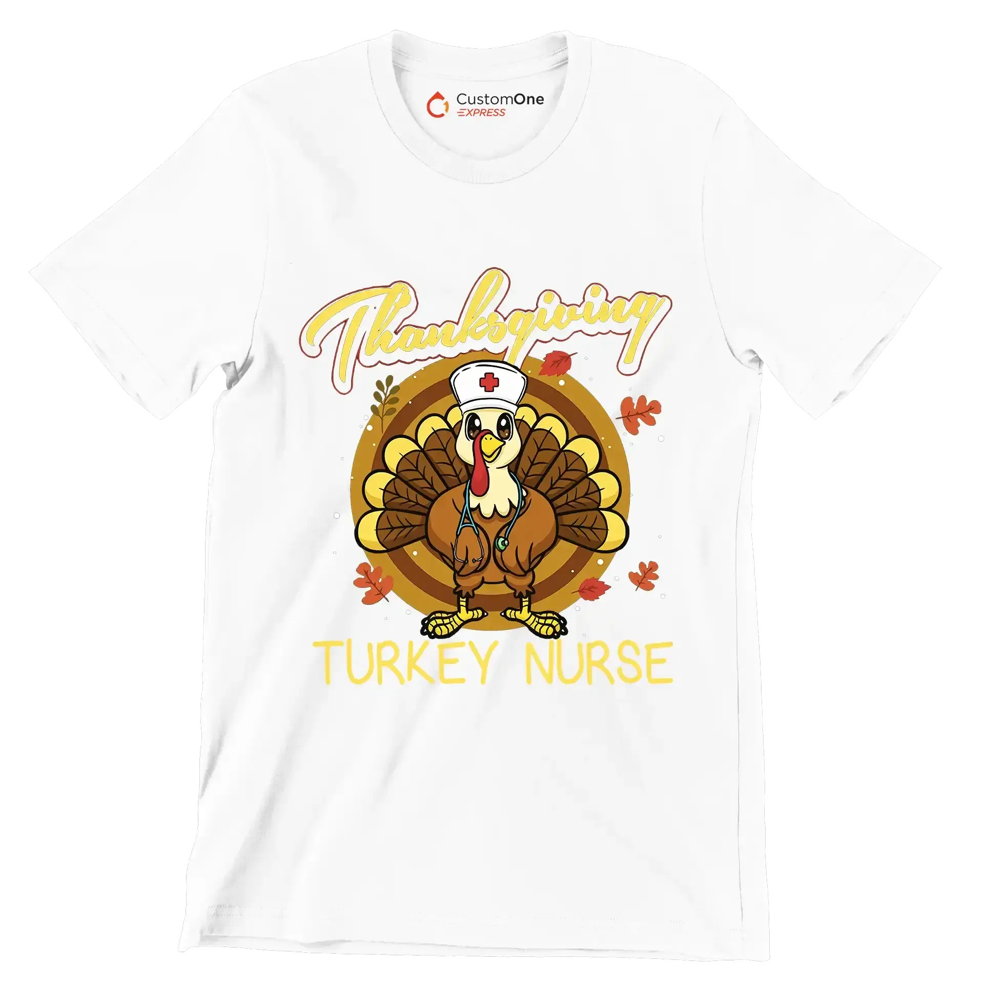 Thanksgiving Turkey Nurse - Thanksgiving Themed T-Shirt-White-S-Custom One Express