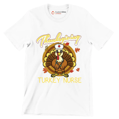 Thanksgiving Turkey Nurse - Thanksgiving Themed T-Shirt-White-S-Custom One Express