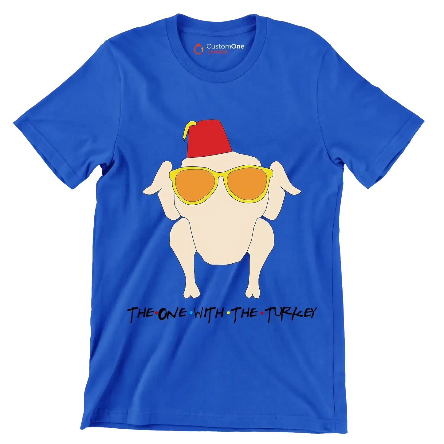 The One With The Turkey - Thanksgiving Themed T-Shirt-Blue-S-Custom One Express