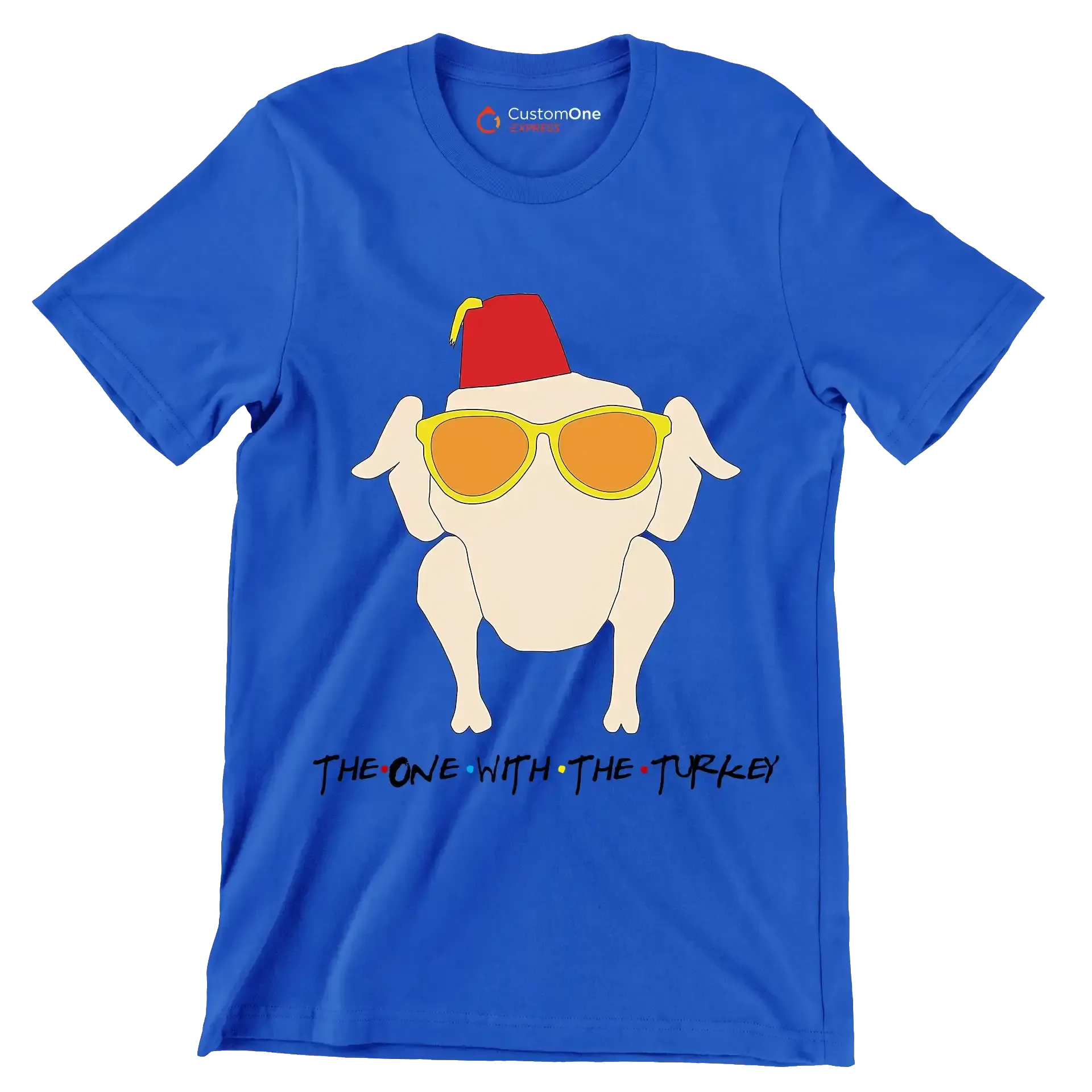 The One With The Turkey - Thanksgiving Themed T-Shirt-Blue-S-Custom One Express