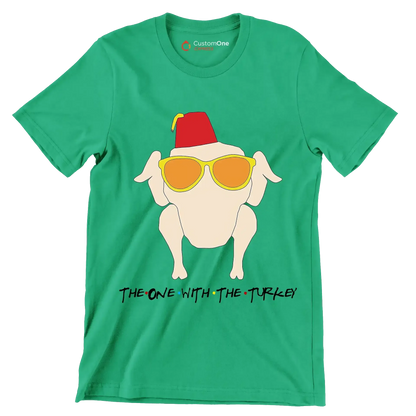 The One With The Turkey - Thanksgiving Themed T-Shirt-Green-S-Custom One Express