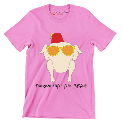 The One With The Turkey - Thanksgiving Themed T-Shirt-Pink-S-Custom One Express