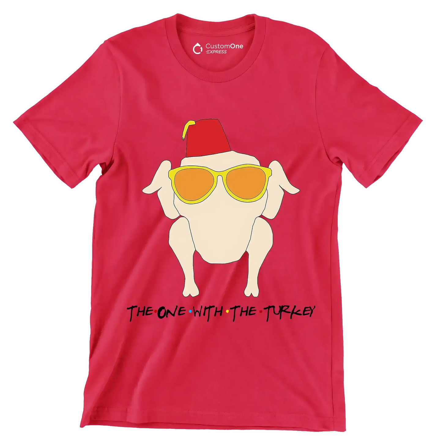 The One With The Turkey - Thanksgiving Themed T-Shirt-Red-S-Custom One Express