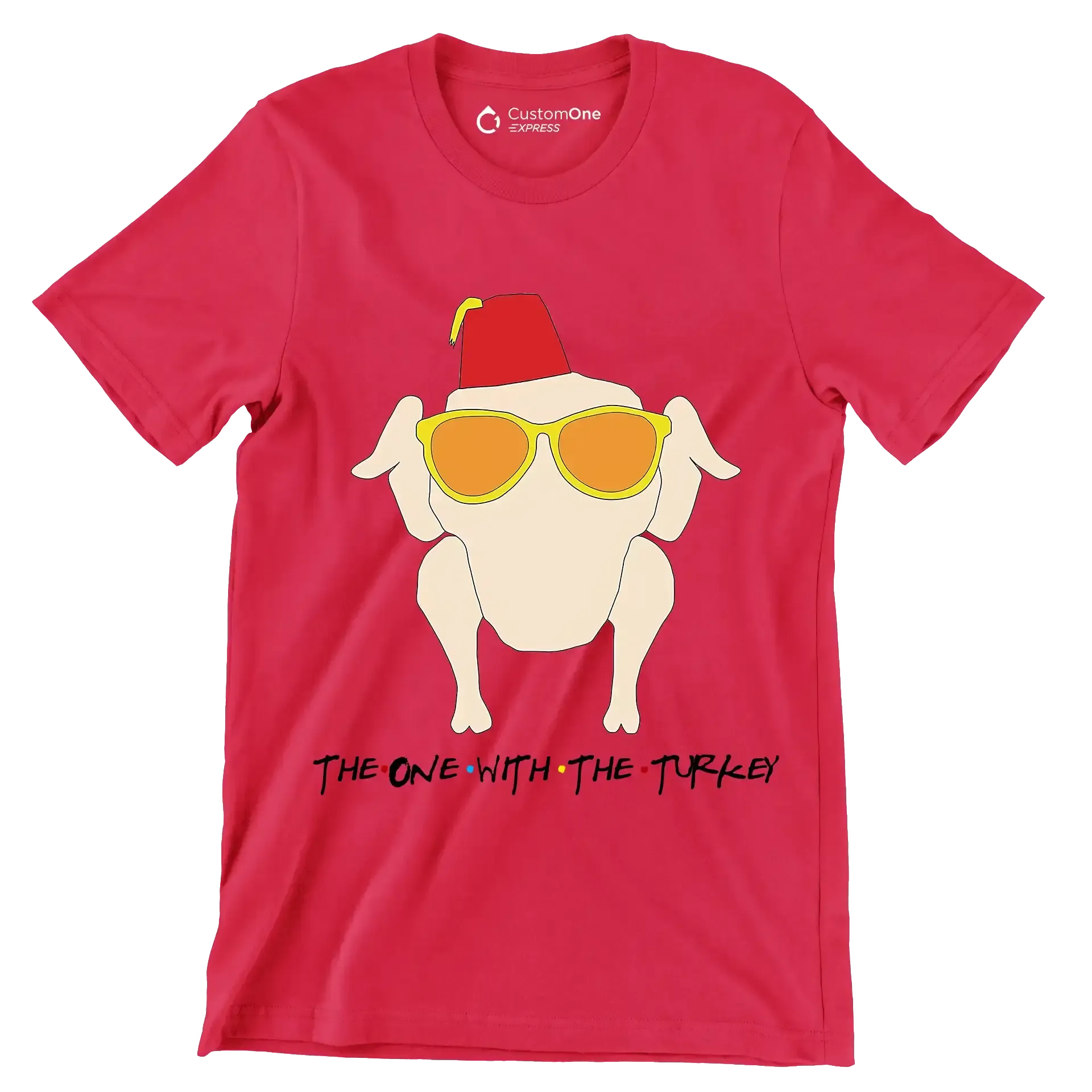 The One With The Turkey - Thanksgiving Themed T-Shirt-Red-S-Custom One Express