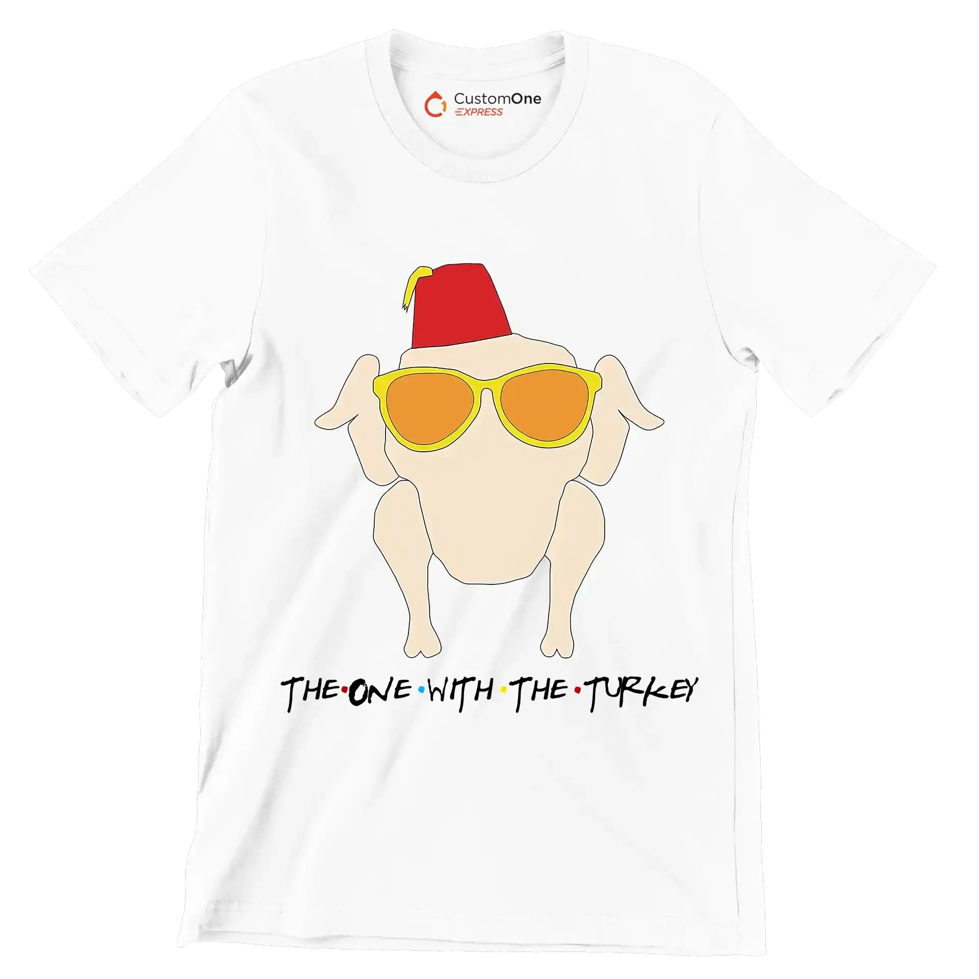 The One With The Turkey - Thanksgiving Themed T-Shirt-White-S-Custom One Express