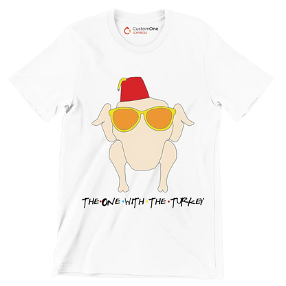 The One With The Turkey - Thanksgiving Themed T-Shirt-White-S-Custom One Express