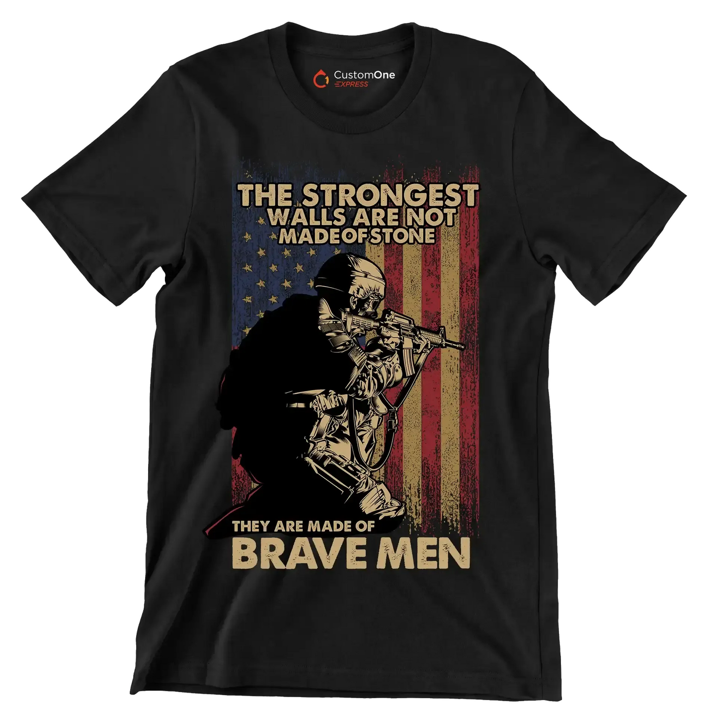 The strongest walls are not made of stone they are made of brave men - Veterans Themed T-Shirt-Black-S-Custom One Express
