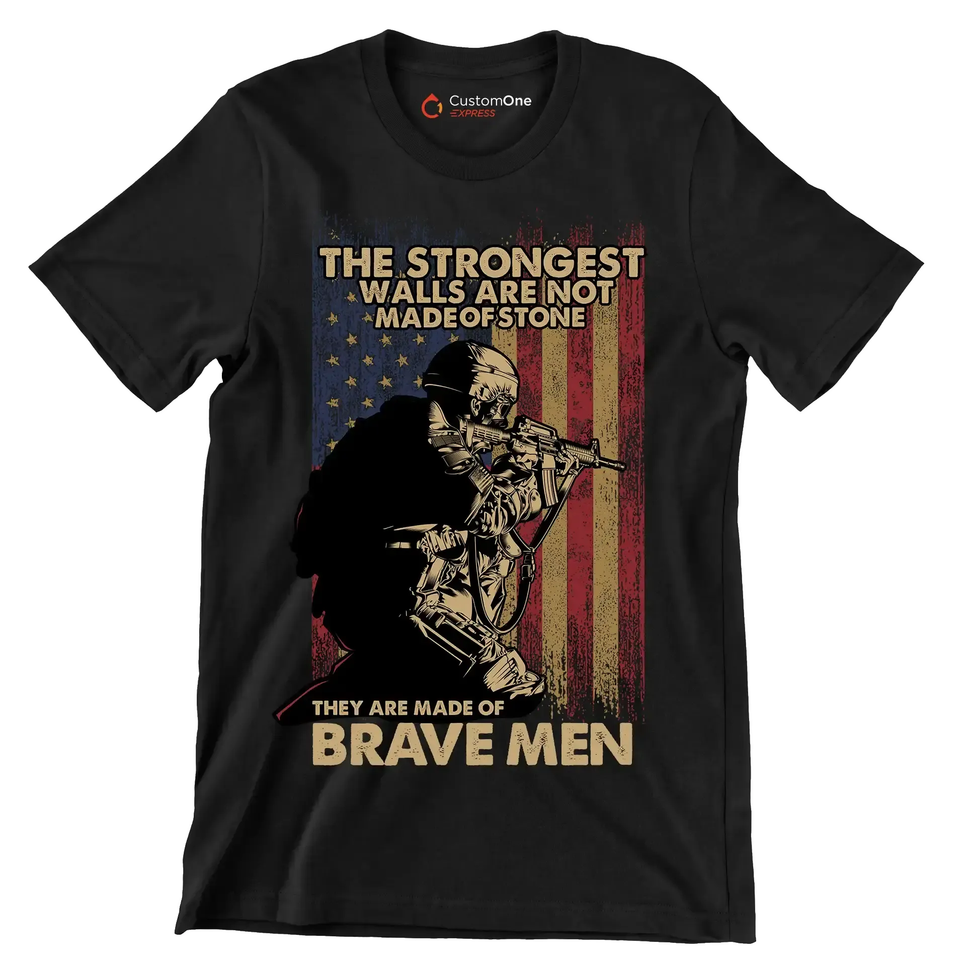 The strongest walls are not made of stone they are made of brave men - Veterans Themed T-Shirt-Black-S-Custom One Express