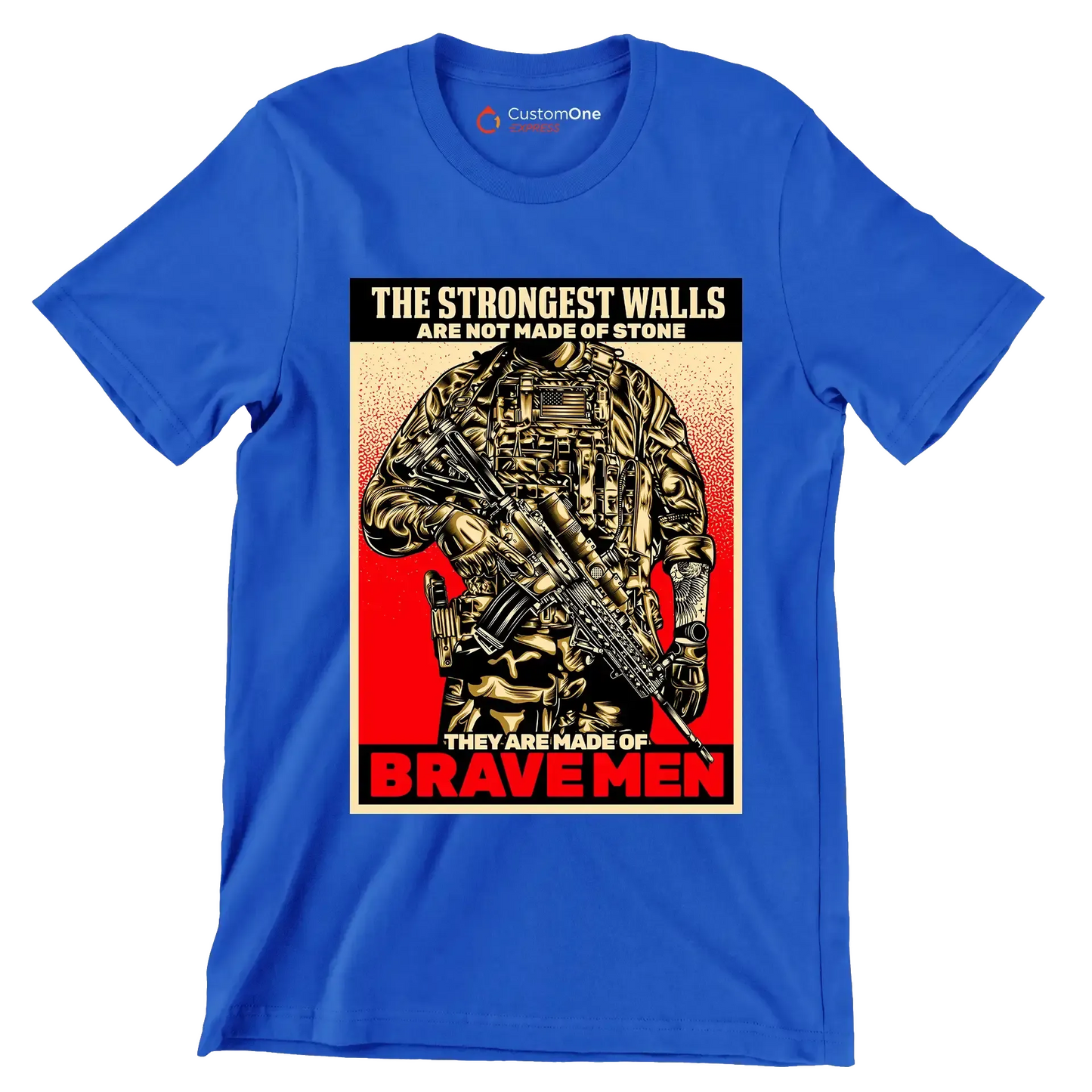 The strongest walls are not made of stone they are made of brave men - Veterans Themed T-Shirt-Blue-S-Custom One Express
