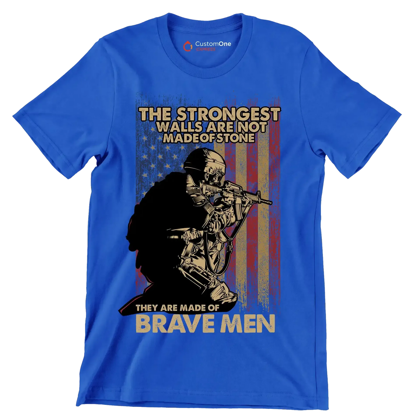 The strongest walls are not made of stone they are made of brave men - Veterans Themed T-Shirt-Blue-S-Custom One Express