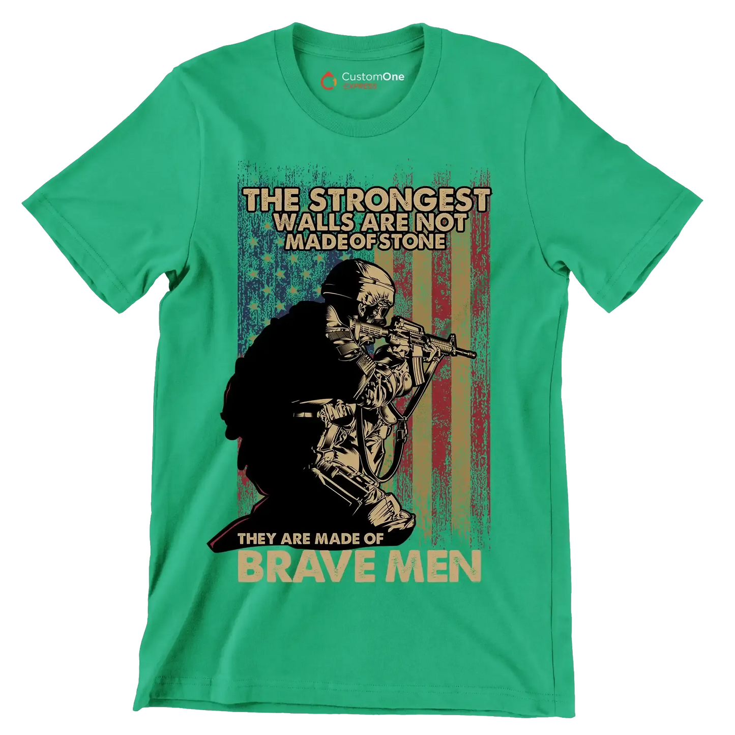 The strongest walls are not made of stone they are made of brave men - Veterans Themed T-Shirt-Green-S-Custom One Express