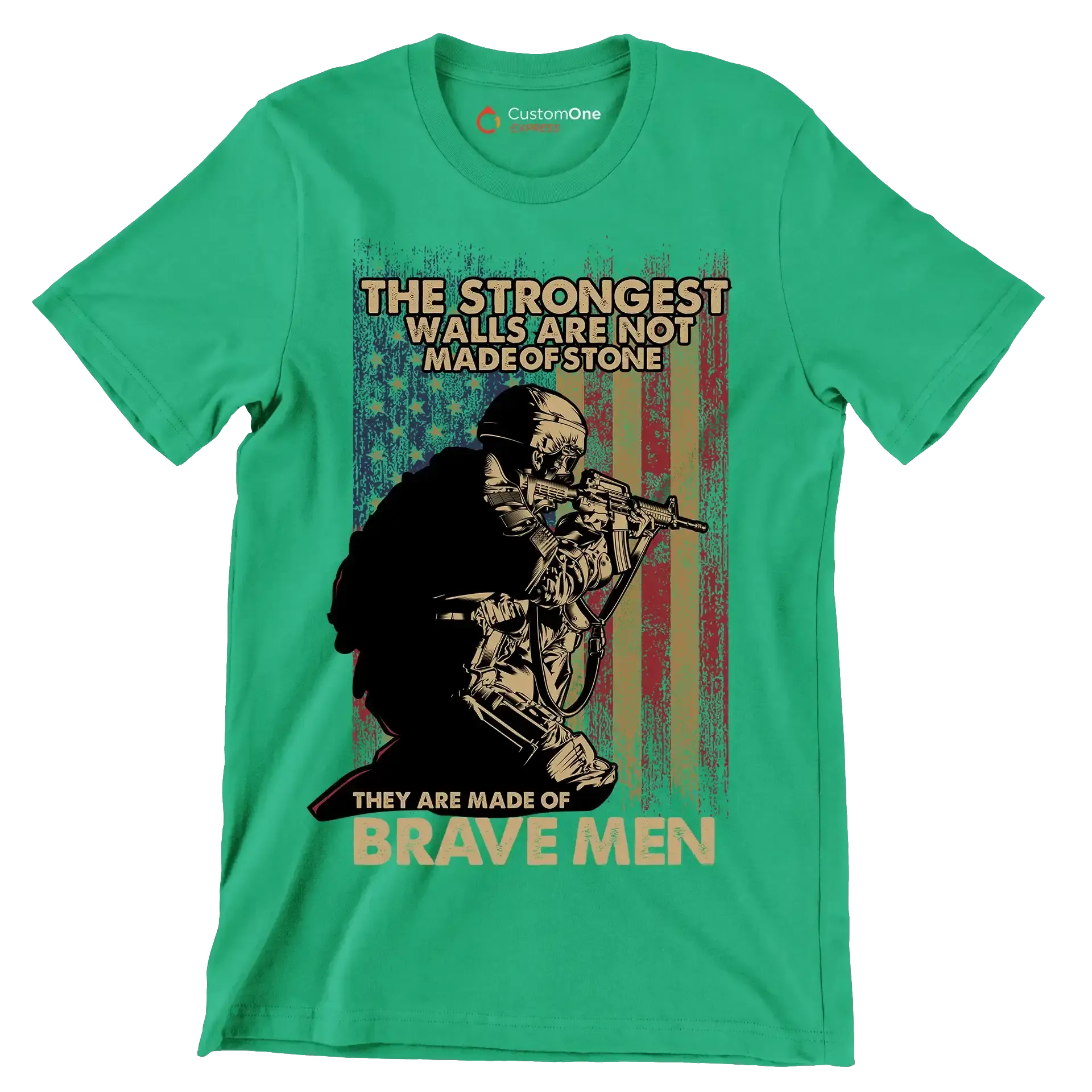 The strongest walls are not made of stone they are made of brave men - Veterans Themed T-Shirt-Green-S-Custom One Express