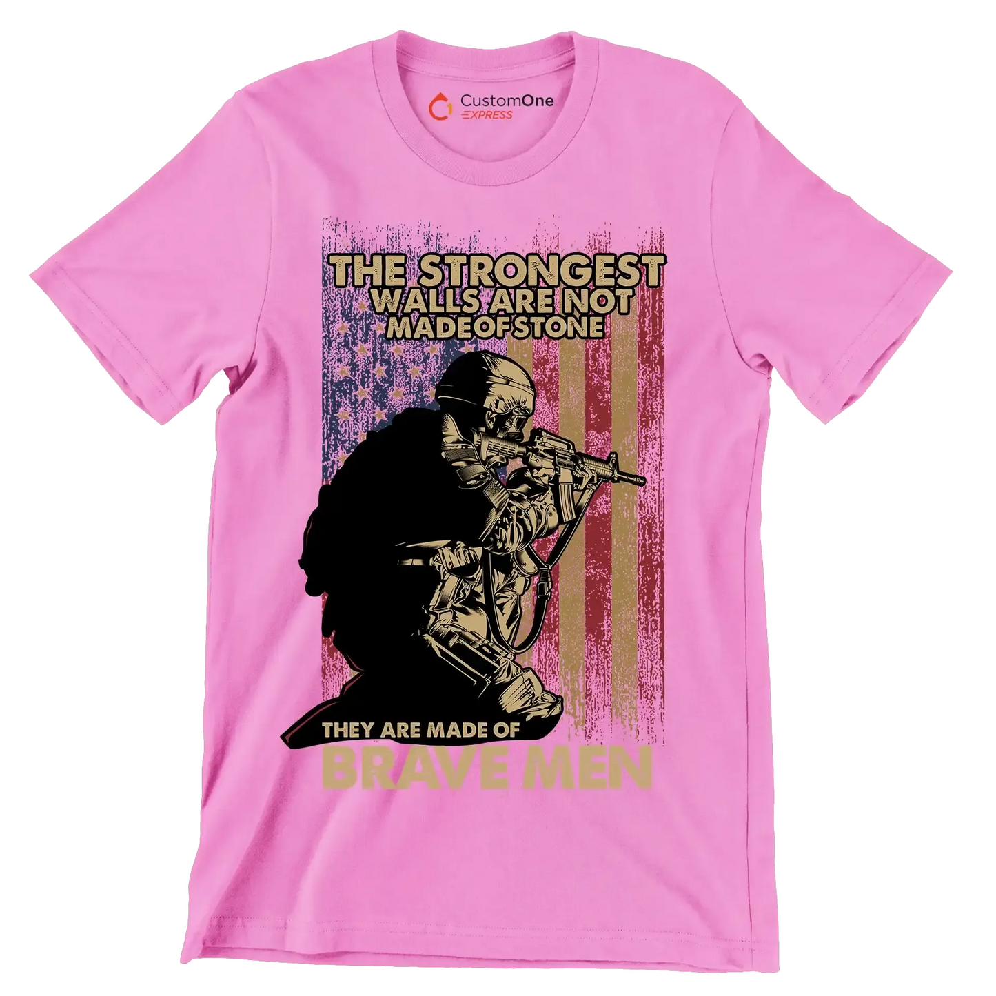 The strongest walls are not made of stone they are made of brave men - Veterans Themed T-Shirt-Pink-S-Custom One Express