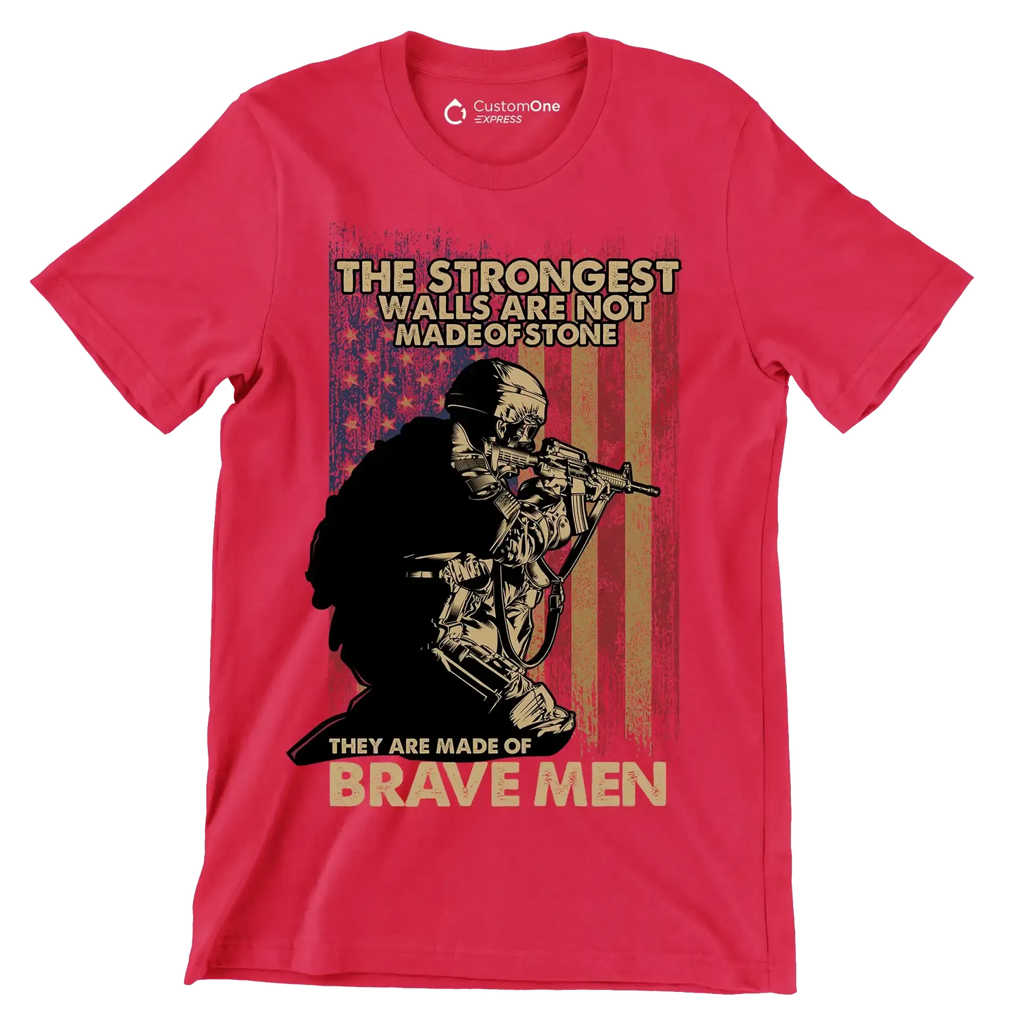 The strongest walls are not made of stone they are made of brave men - Veterans Themed T-Shirt-Red-S-Custom One Express