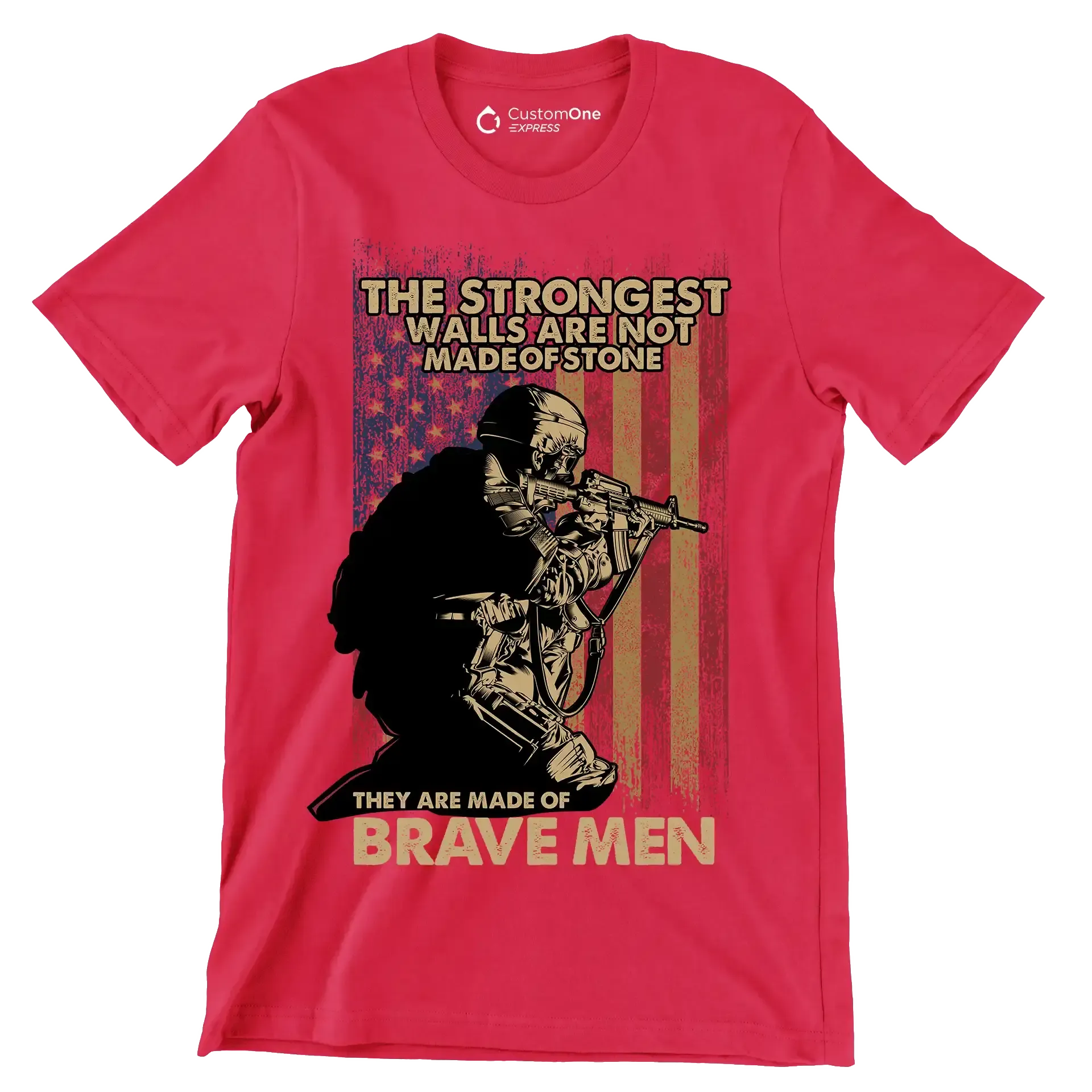 The strongest walls are not made of stone they are made of brave men - Veterans Themed T-Shirt-Red-S-Custom One Express