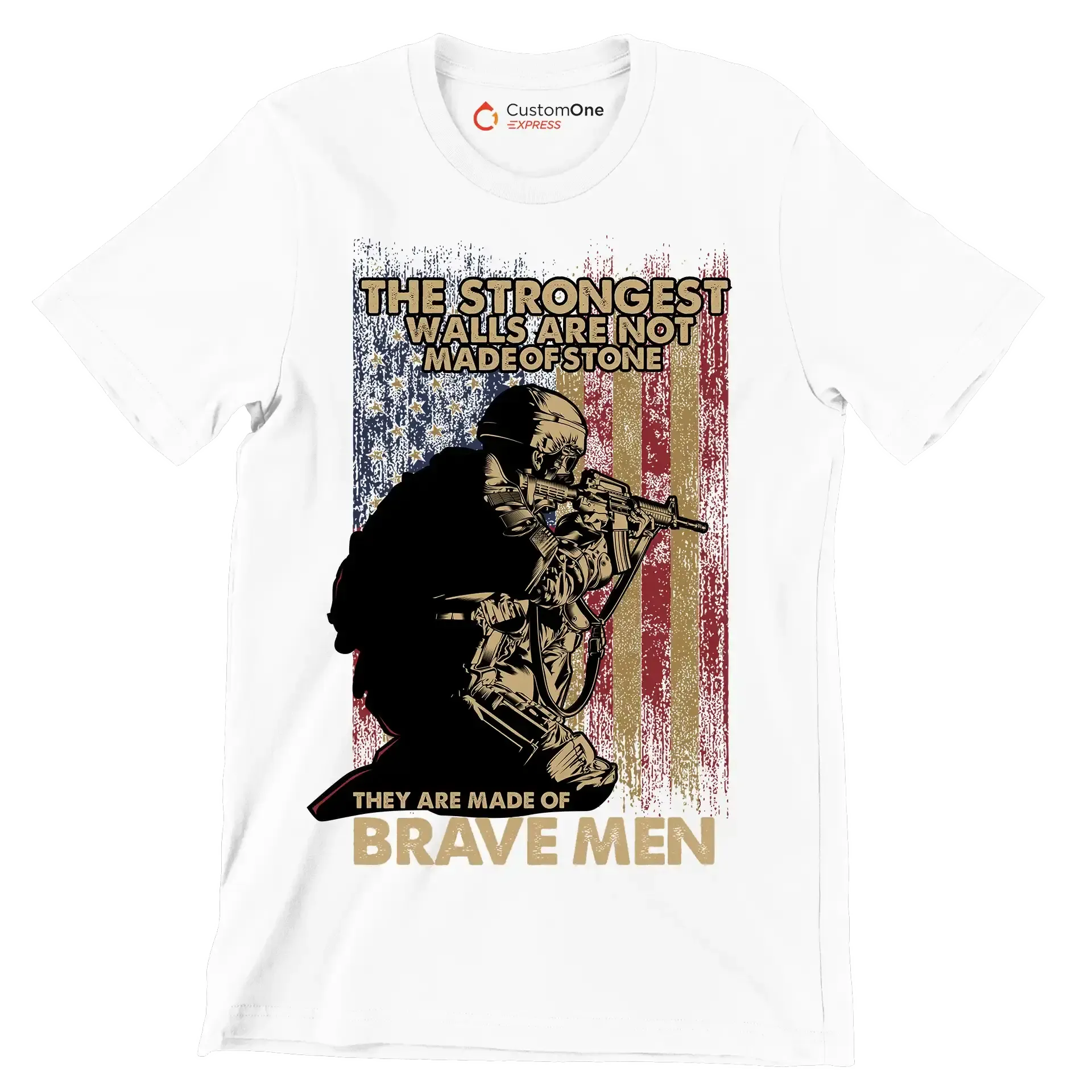 The strongest walls are not made of stone they are made of brave men - Veterans Themed T-Shirt-White-S-Custom One Express