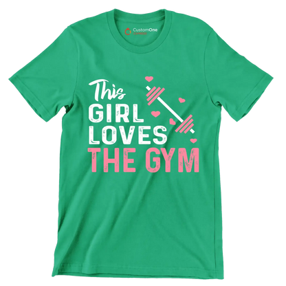 This Girl Loves The Gym - Gym Themed T-Shirt-Green-S-Custom One Express