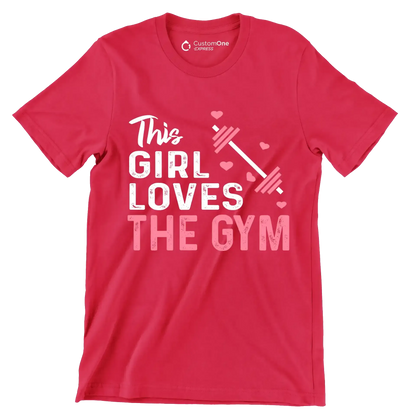 This Girl Loves The Gym - Gym Themed T-Shirt-Red-S-Custom One Express