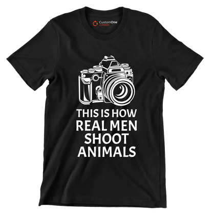 This is how realmen shoot animals - Vegan Themed T-Shirt-Black-S-Custom One Express