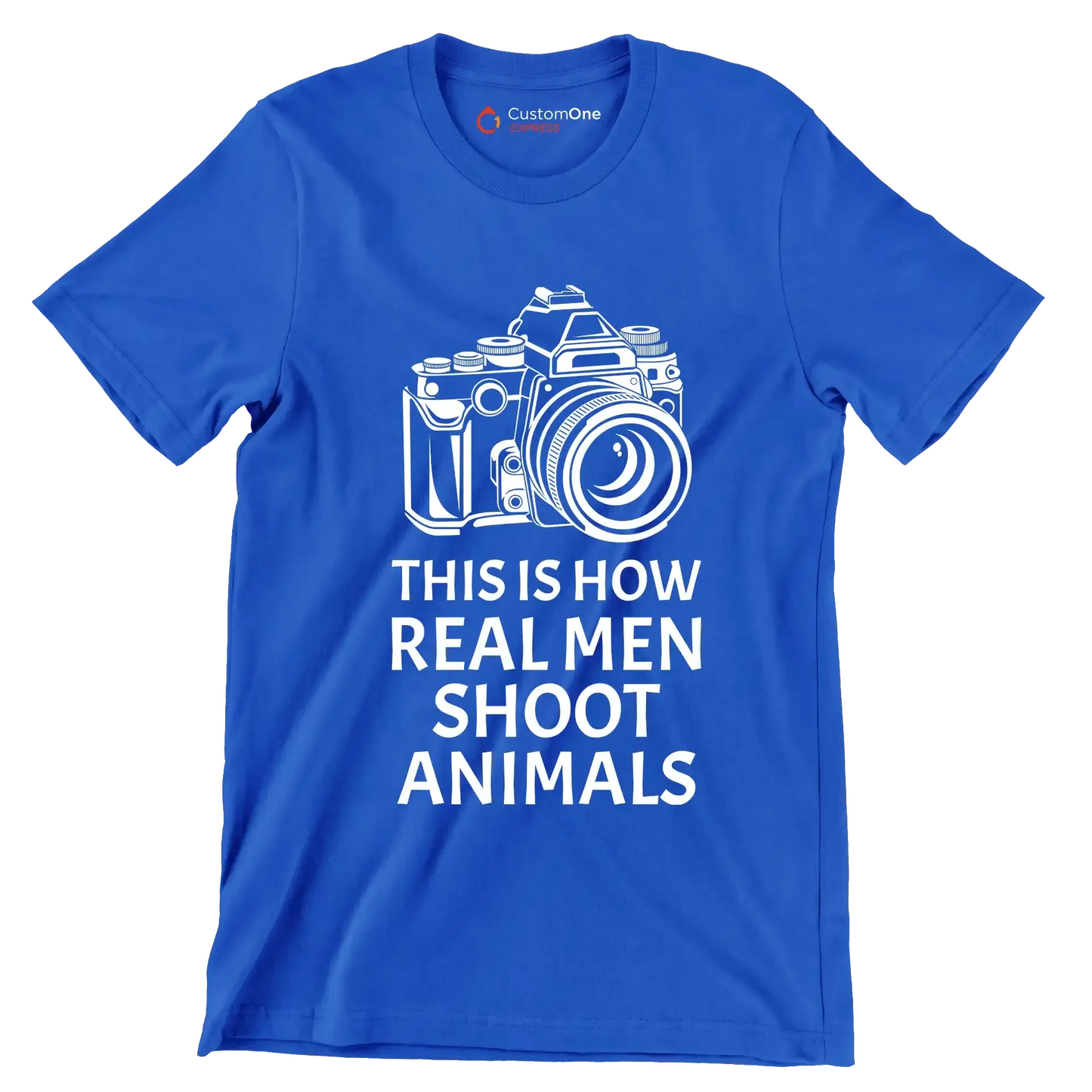 This is how realmen shoot animals - Vegan Themed T-Shirt-Blue-S-Custom One Express